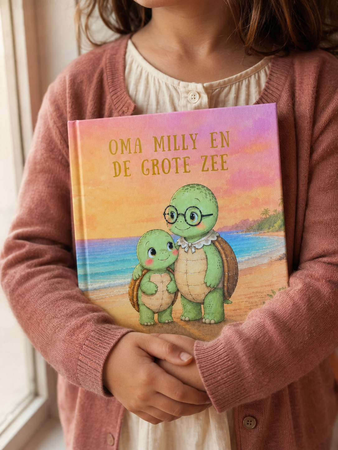 Jongen bladert door het prentenboek Oma Milly en de Grote Zee